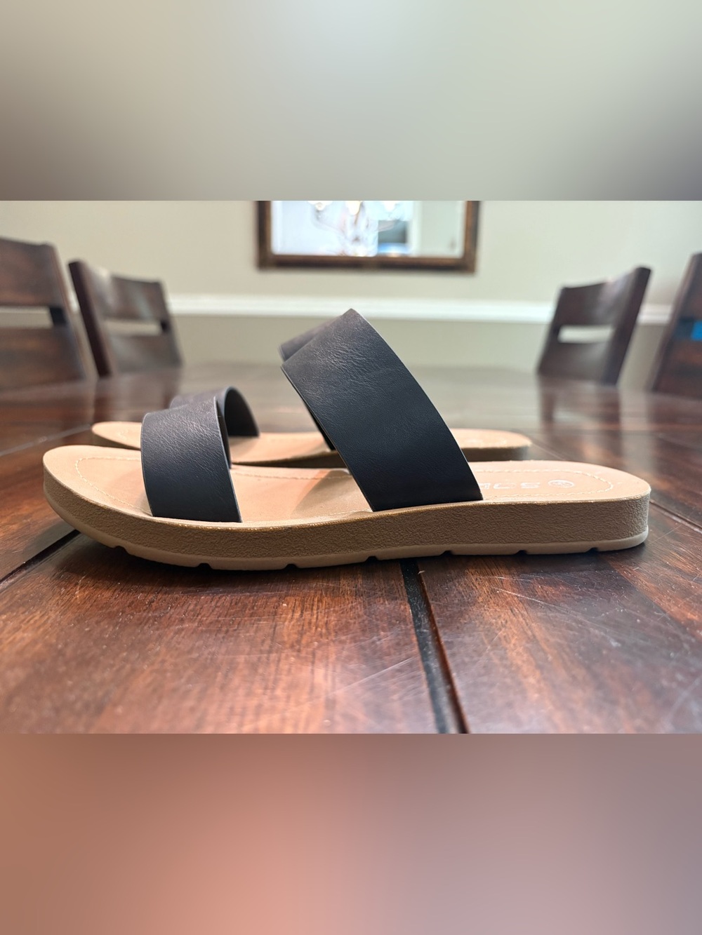 Soda black faux leather sandals with a boho vibe, size 5 1/2